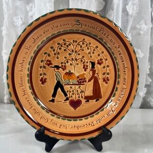 Vintage Pennsbury Pottery Pie Plate Folk Art Amish Couple Love Fall Handmade 9"